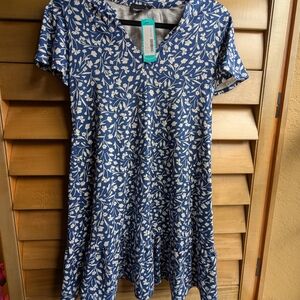 Blue and White V-Neck Casual Sundress